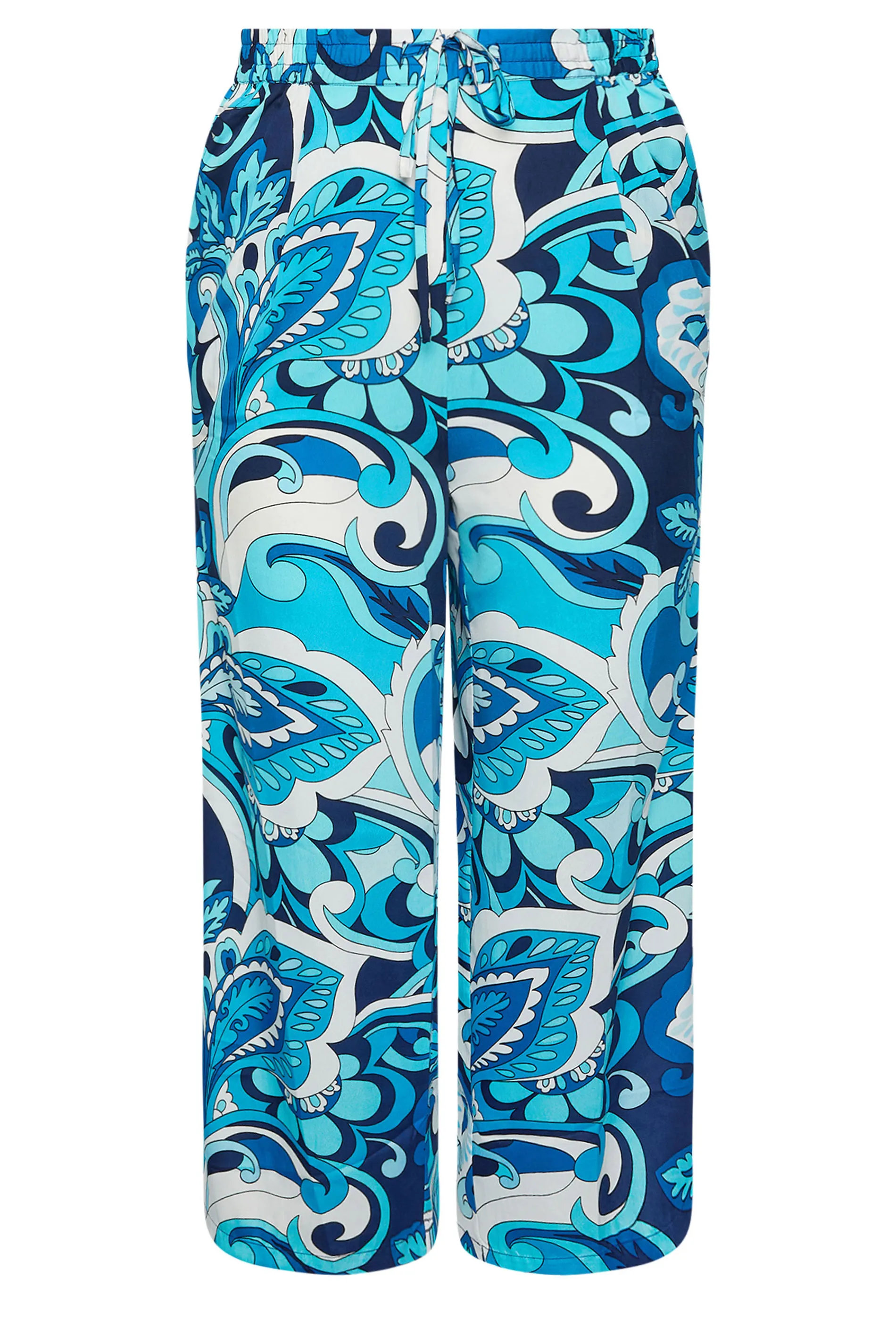 LIMITED COLLECTION Curve Blue Abstract Print Drawstring Wide Leg Trousers