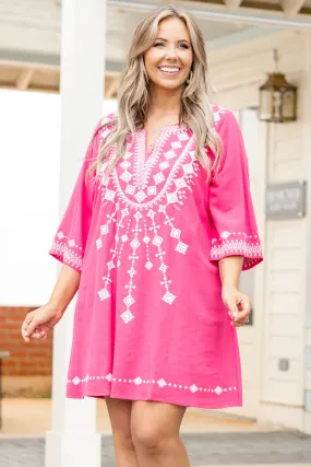 Living My Way Dress, Hot Pink Ivory