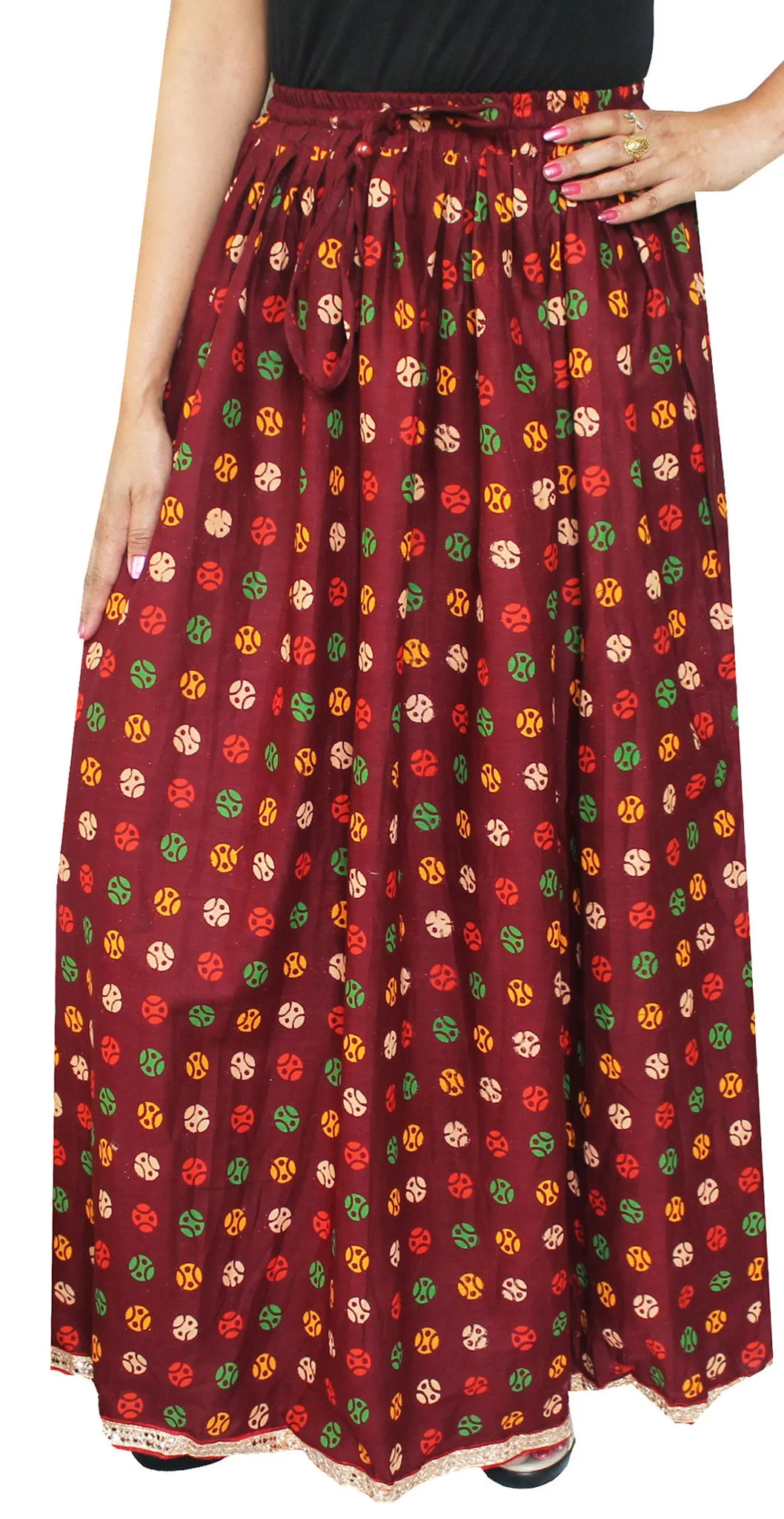 Long Cotton Women Skirt Block Printed Indian Apparel (Maroon)