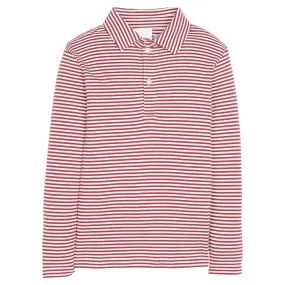 Long Sleeve Striped Polo - Maroon