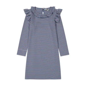 Luna Girls Ruffle Dress Blue Pink Stripe