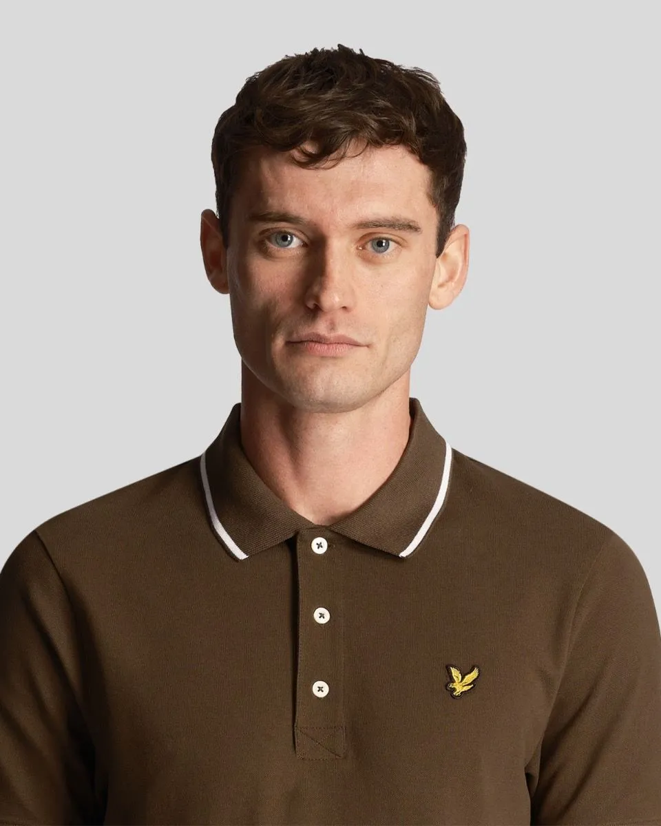 Lyle & Scott Tipped Short Sleeve Polo Shirt Olive/White