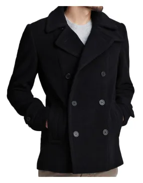 Men's Casual Wear Pea Black Wool Coat - UJackets