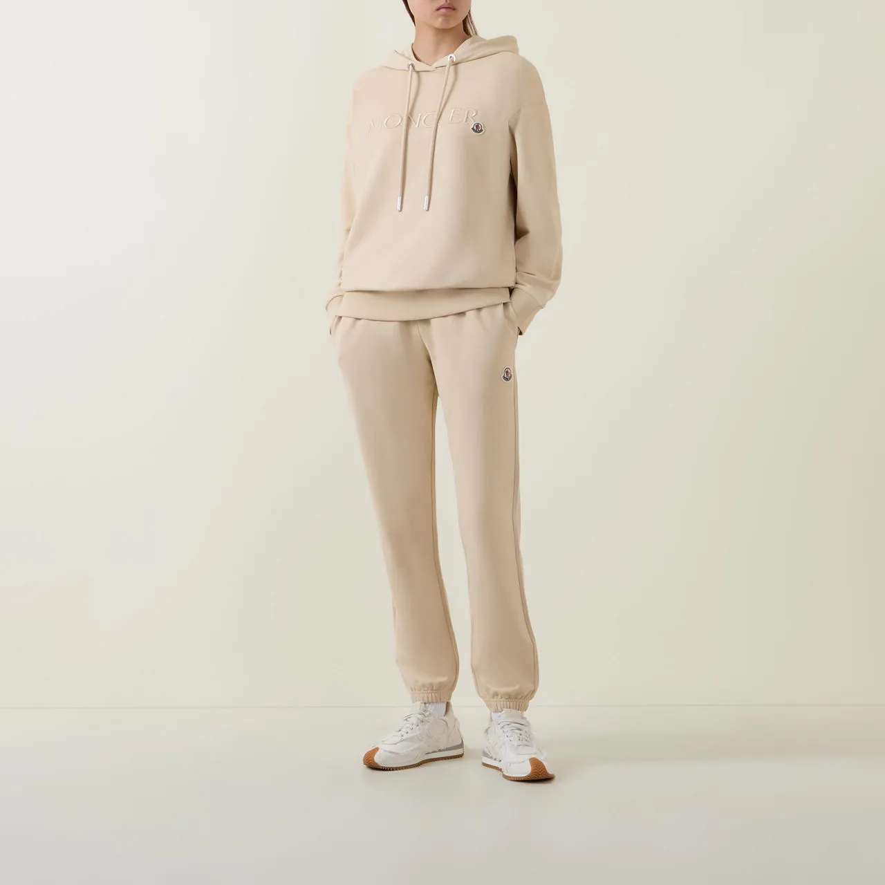 MONCLER Logo Badge Drawstring Sweatpants - Beige