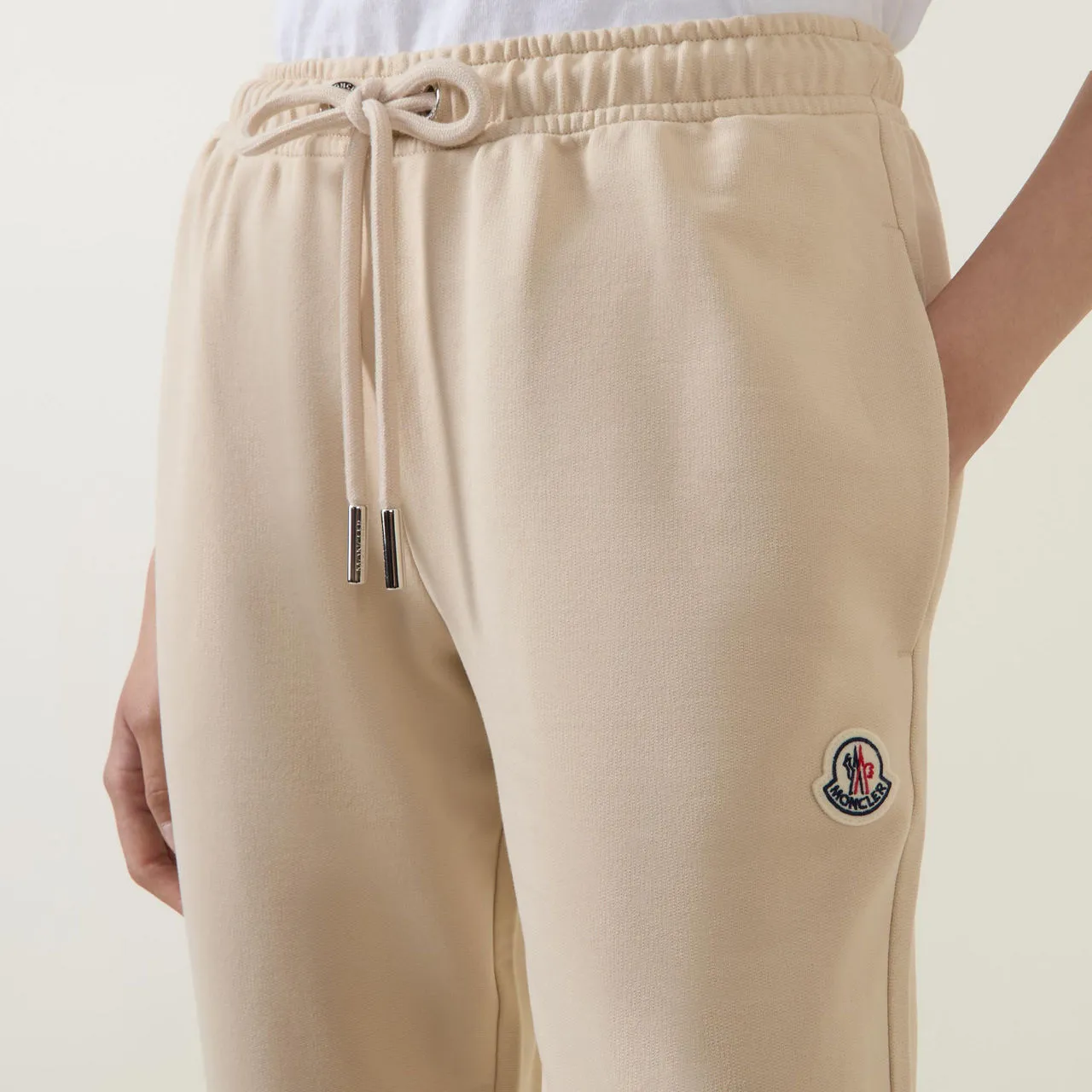 MONCLER Logo Badge Drawstring Sweatpants - Beige