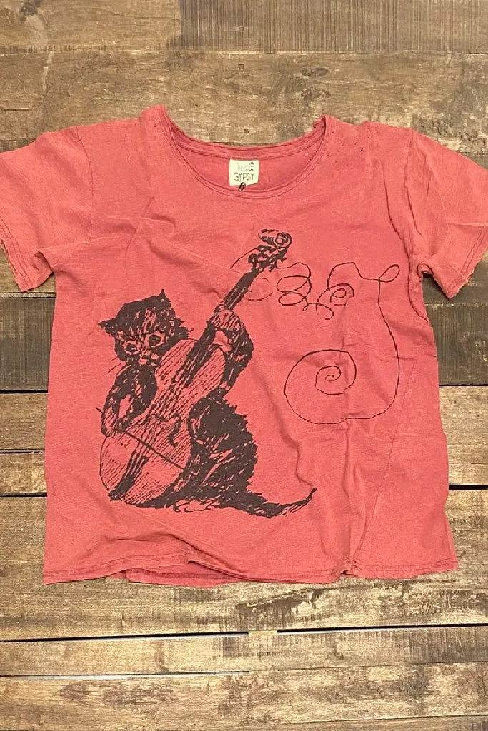 Moon Dance Distressed Cotton Tee Top in Cat & The Fiddle