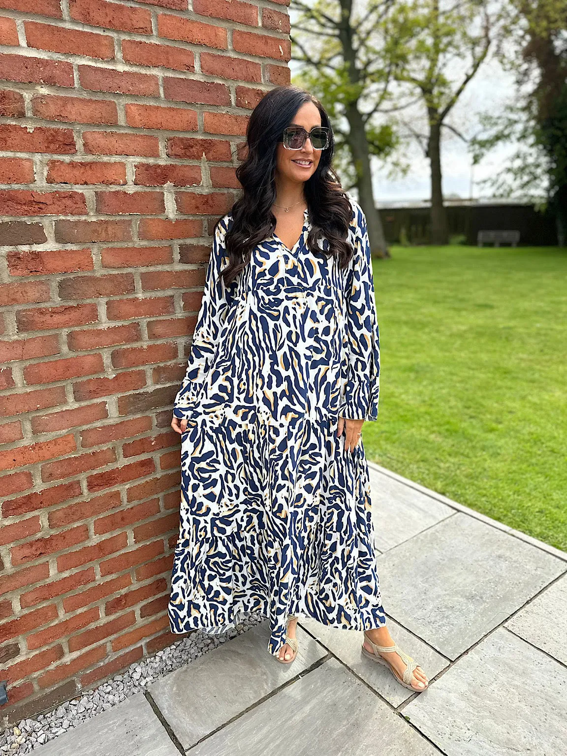 Navy Printed Maxi Dress Suzie