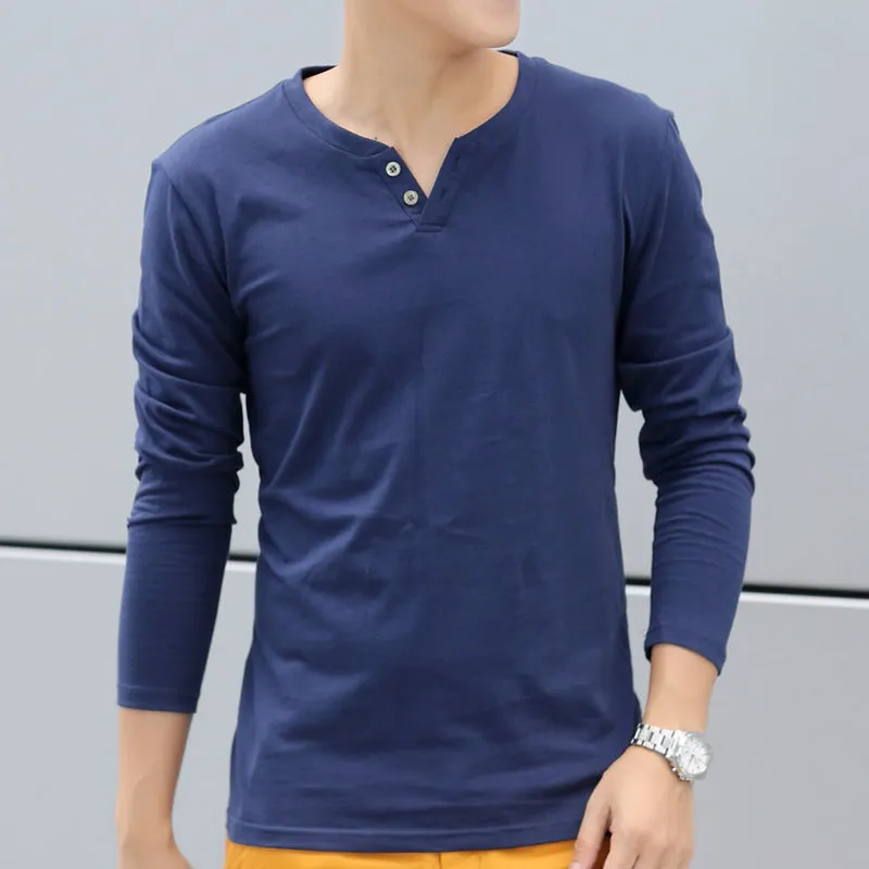 New Long Sleeve Autumn Linen T Shirts Male