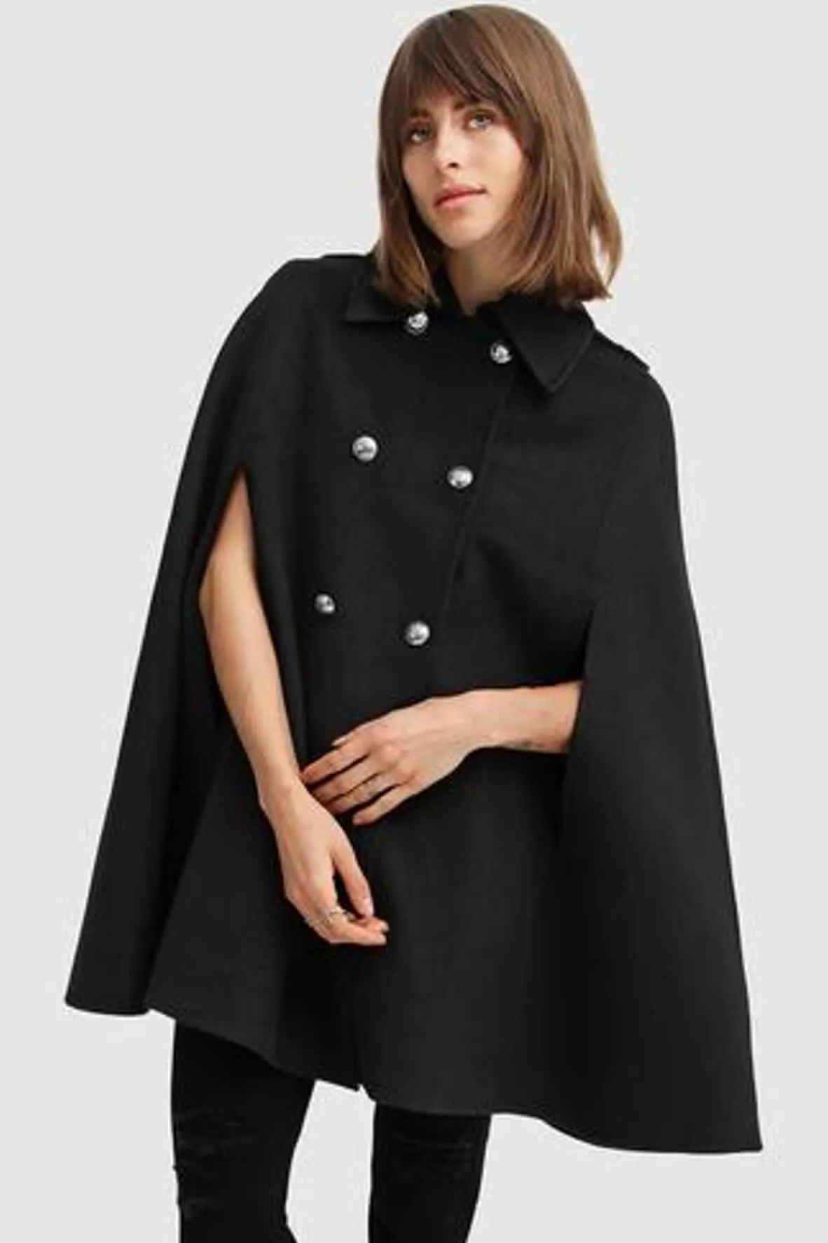 On My Mind Wool Blend Cape in Black