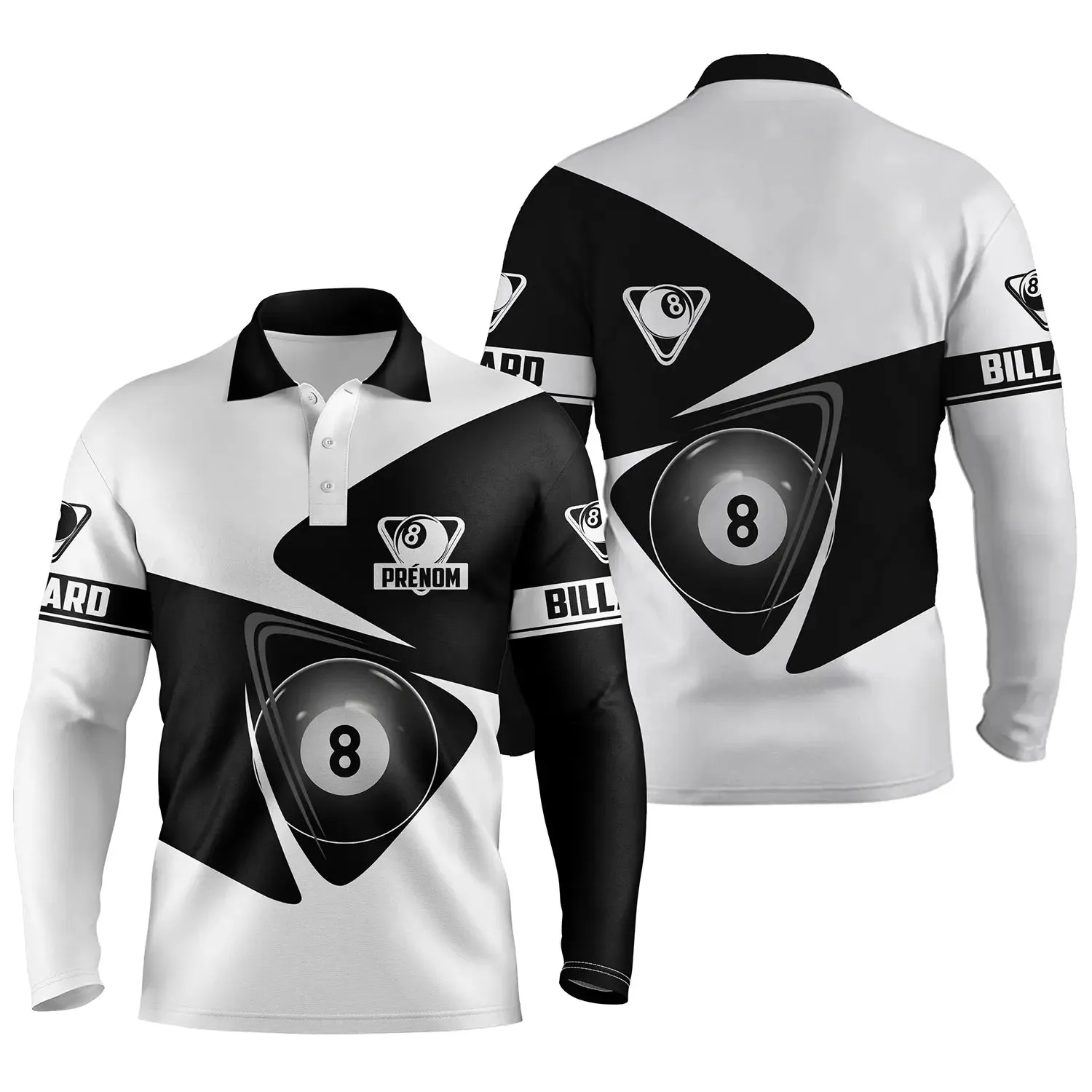 Polo De Billard Professionnel Noir Et Blanc Avec Prénom Personnalisé, Cadeau Idéal Pour Joueur De Billard Elegant - CT27062329