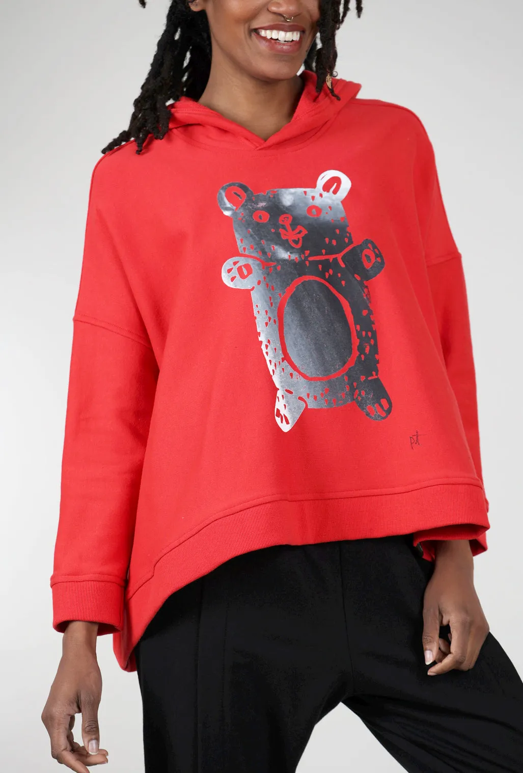 Print Hoodie Sweat, Red/Bear