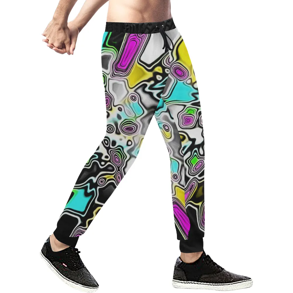 Psychedelic Paint Drop All Over Print Light-Weight Men's Jogger Sweatpants (Non Fleece Lined)