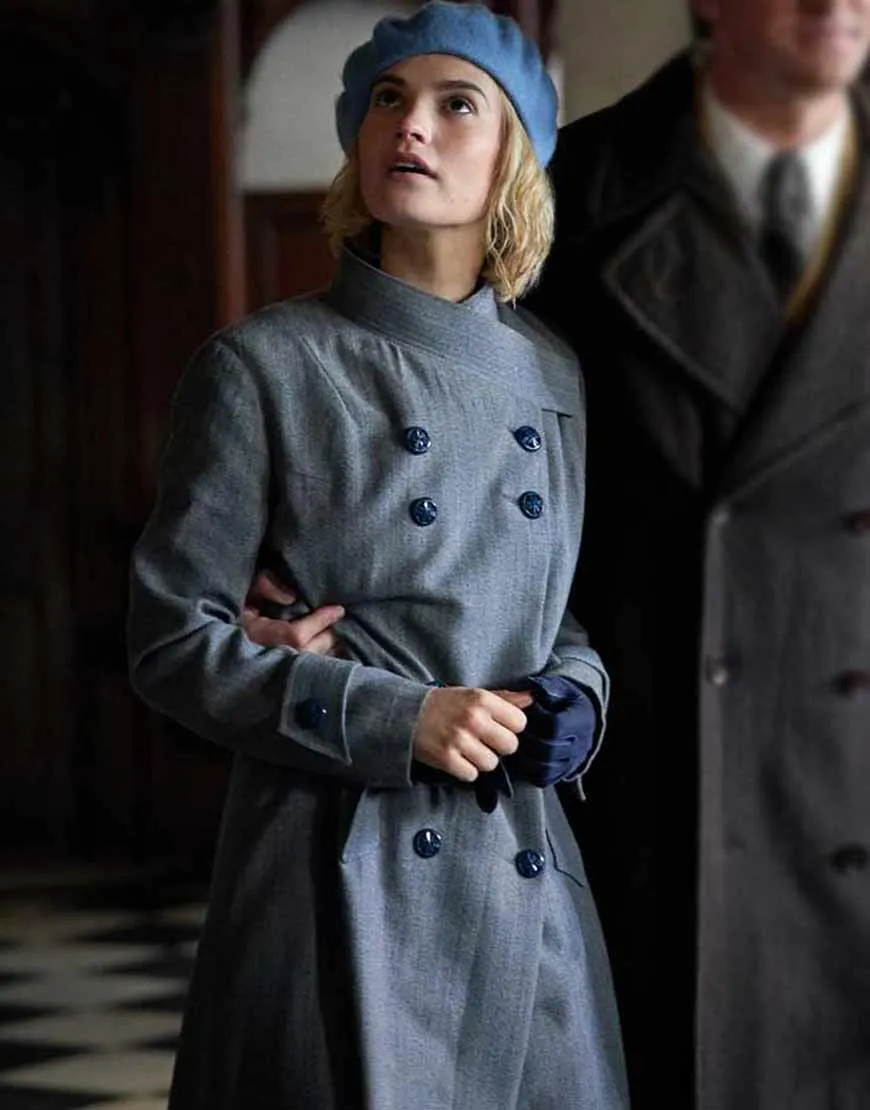 Rebecca Lily James Blue Coat | Mrs. de Winter Trench Coat