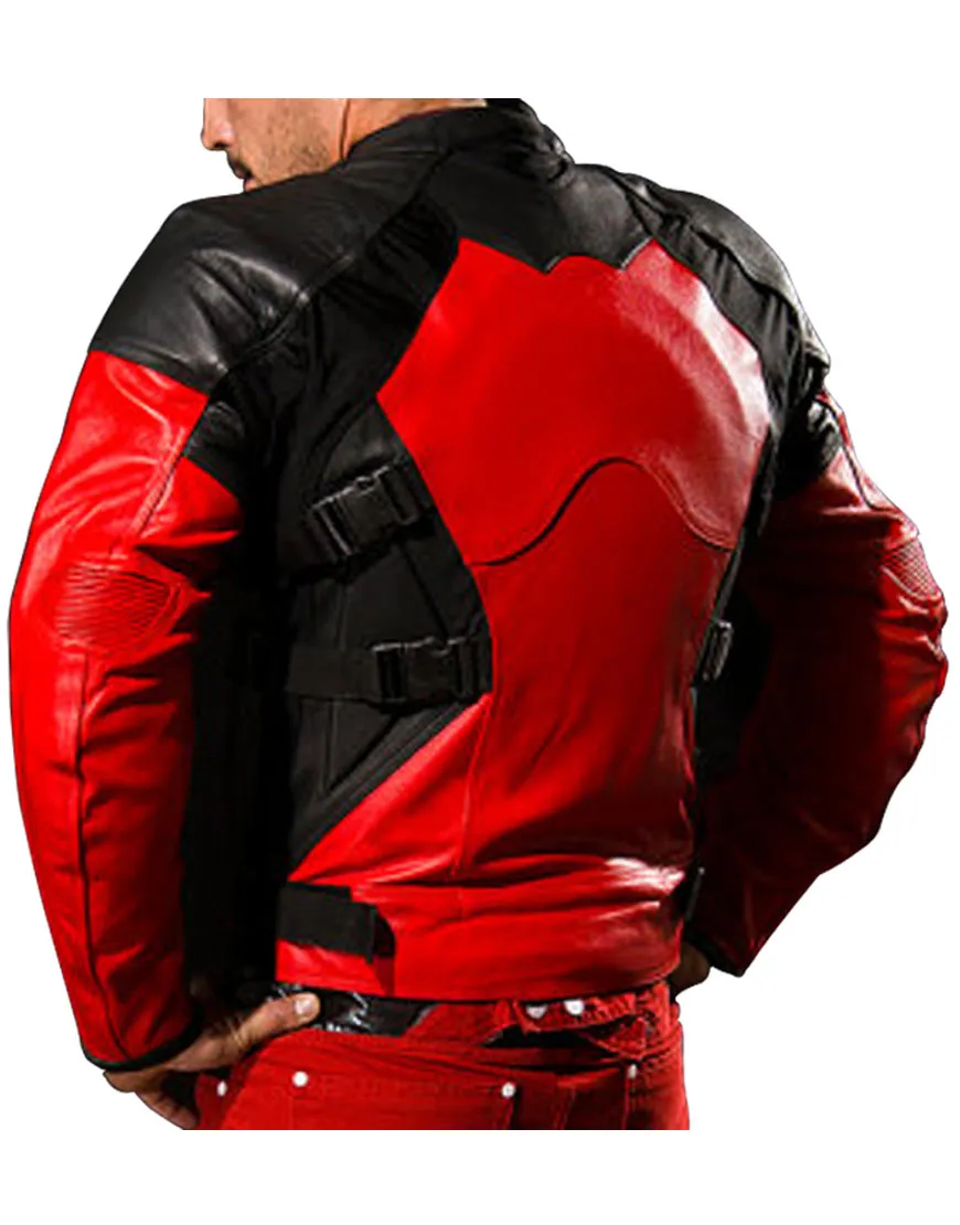 Red and Black Leather Deadpool Motorcycle Jacket - UJackets