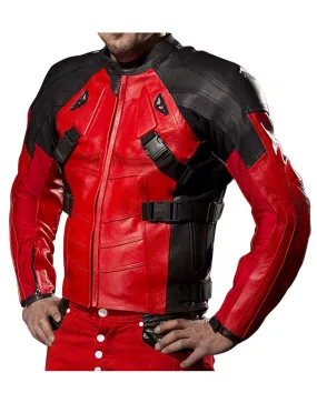 Red and Black Leather Deadpool Motorcycle Jacket - UJackets