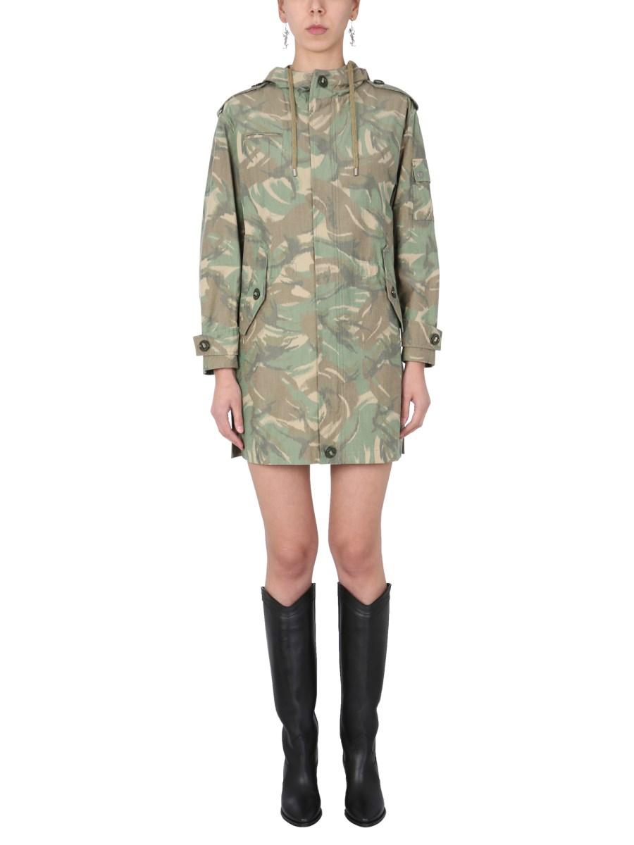 SAINT LAURENT    COTTON PARKA WITH CAMOUFLAGE PRINT