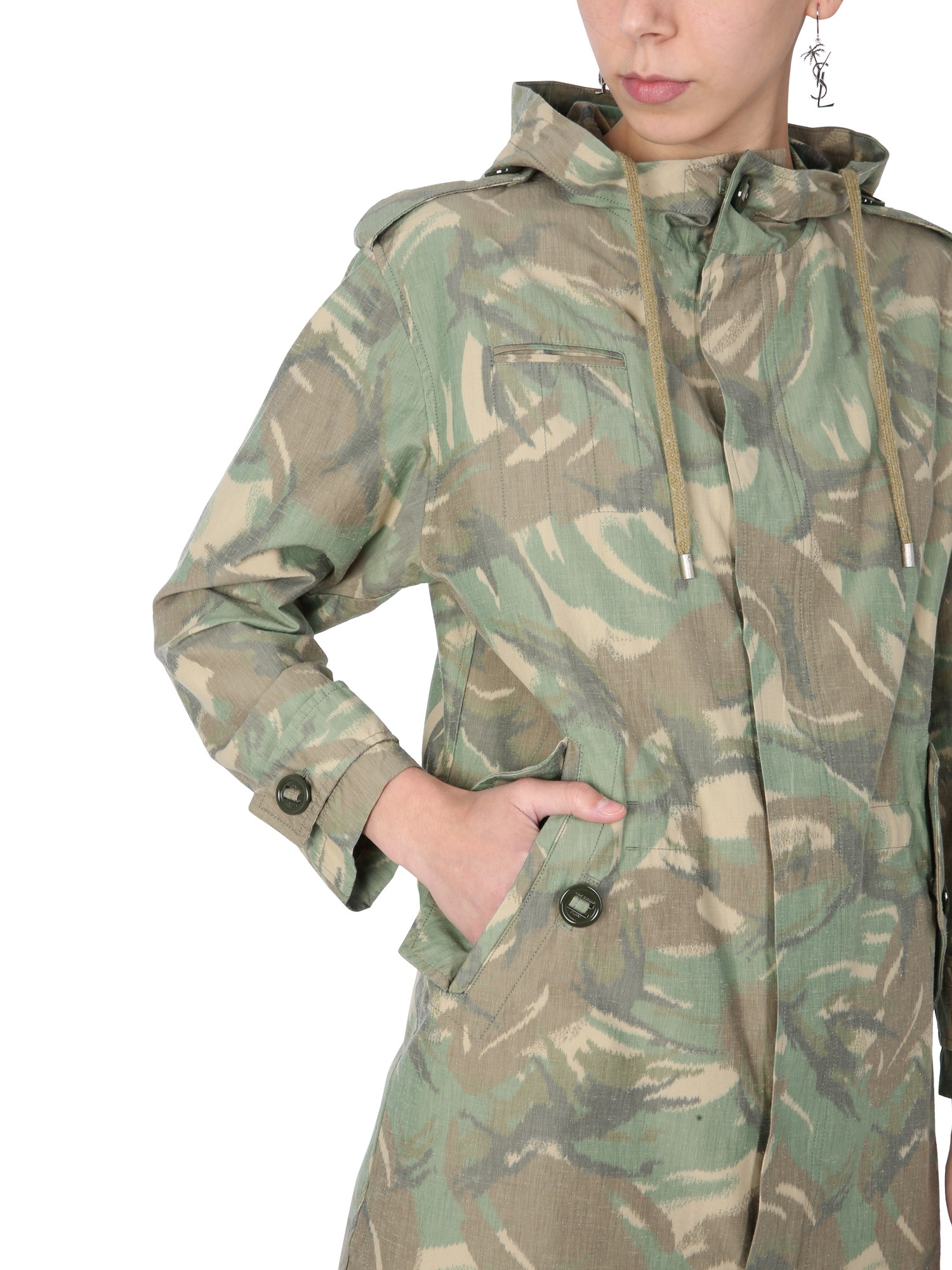 SAINT LAURENT    COTTON PARKA WITH CAMOUFLAGE PRINT