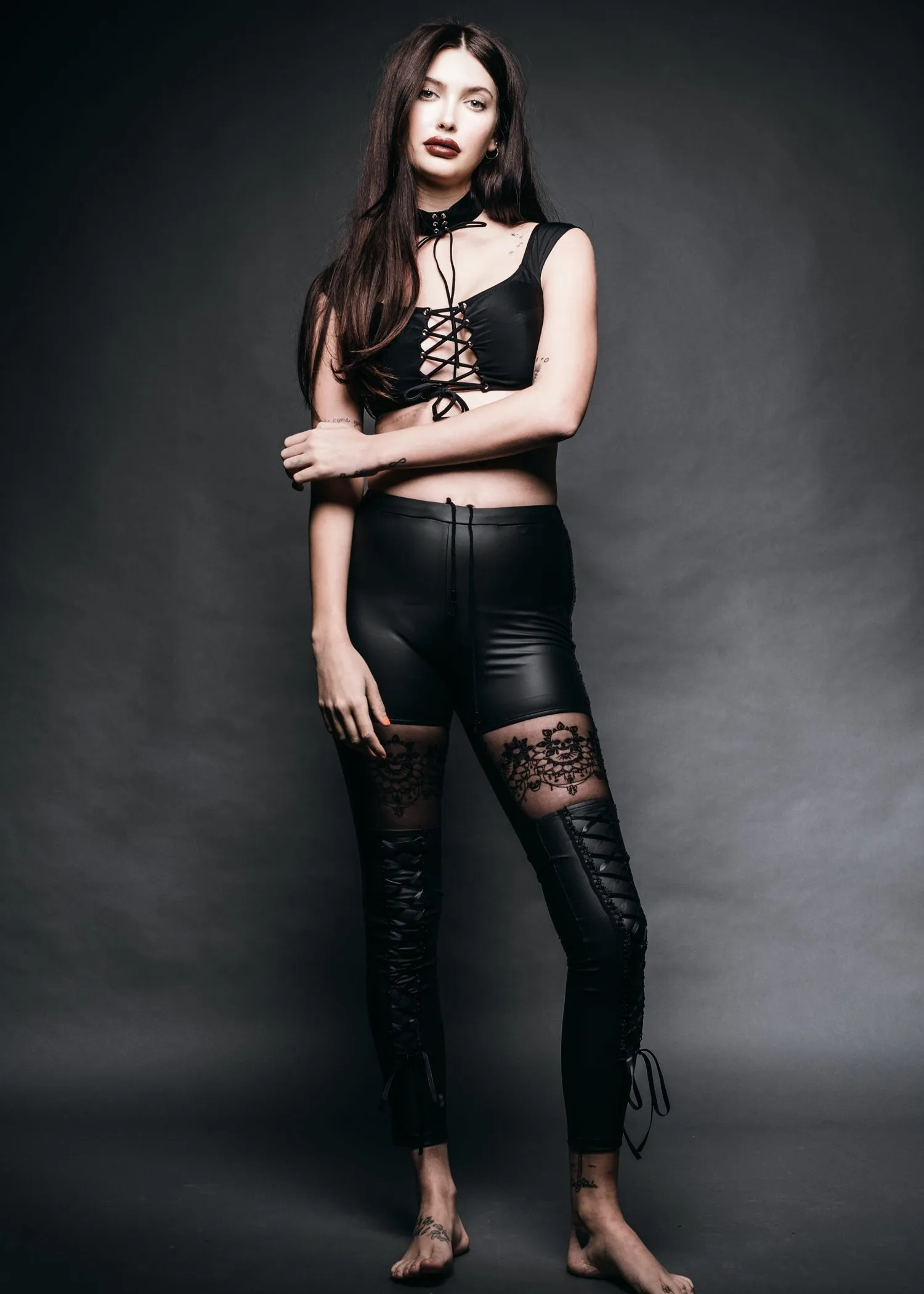 Skull Lace Faux Leather Pants by Punk Rave