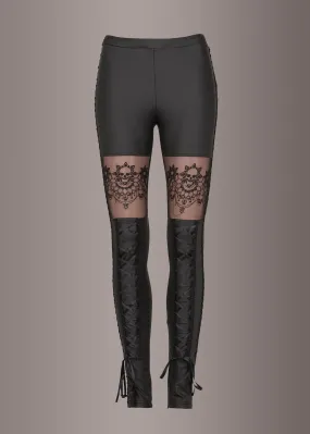 Skull Lace Faux Leather Pants by Punk Rave