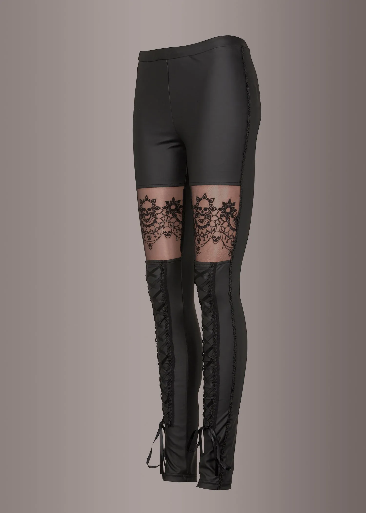 Skull Lace Faux Leather Pants by Punk Rave