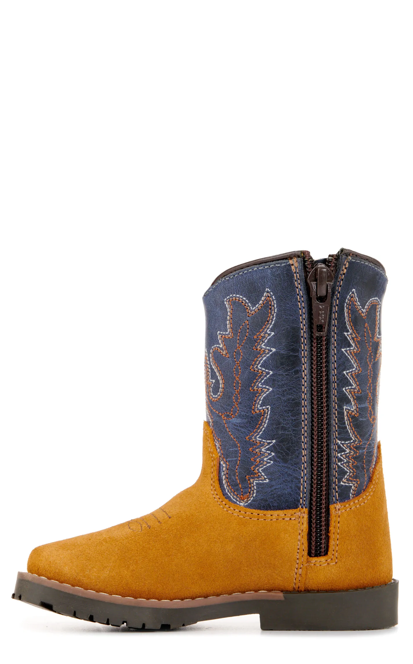 Smoky Mountain Toddler Autry Camel Roughout and Light Navy Wide Square Toe Cowboy Boots