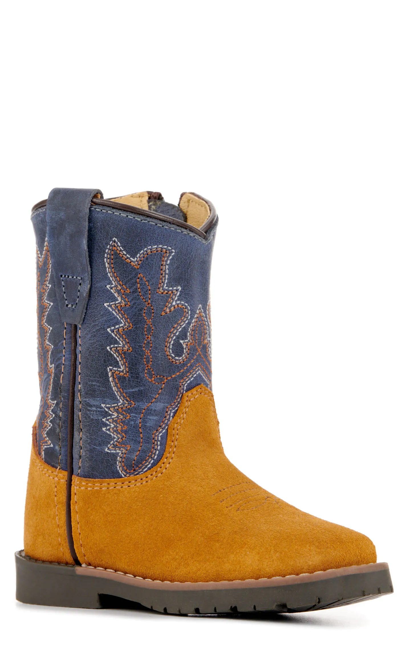 Smoky Mountain Toddler Autry Camel Roughout and Light Navy Wide Square Toe Cowboy Boots