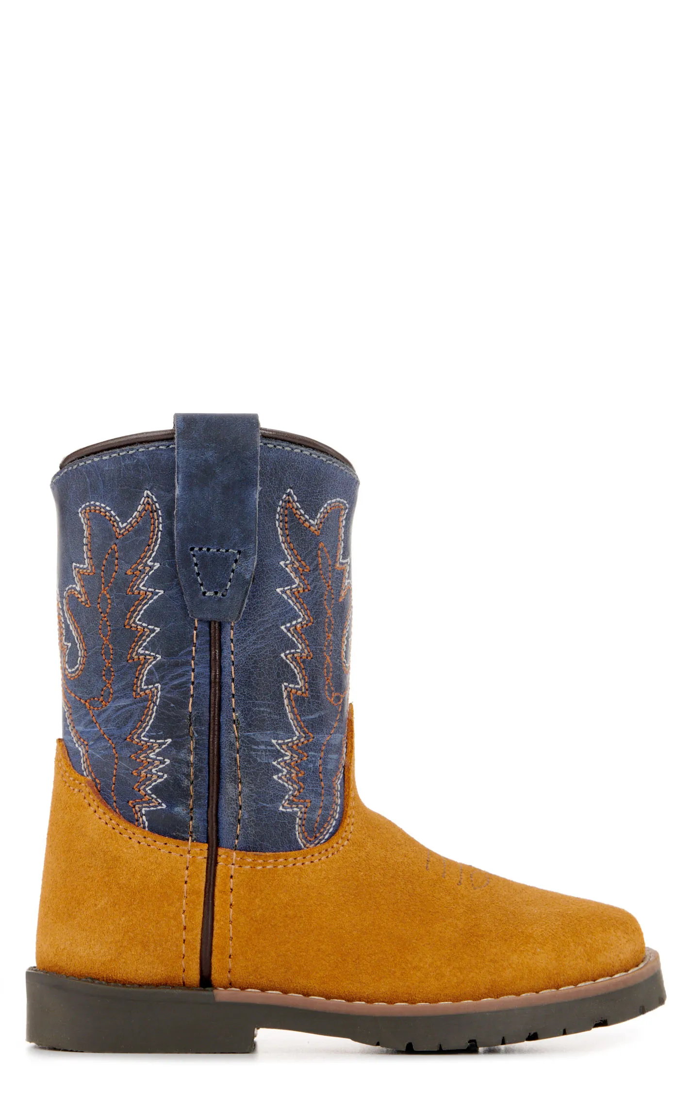 Smoky Mountain Toddler Autry Camel Roughout and Light Navy Wide Square Toe Cowboy Boots