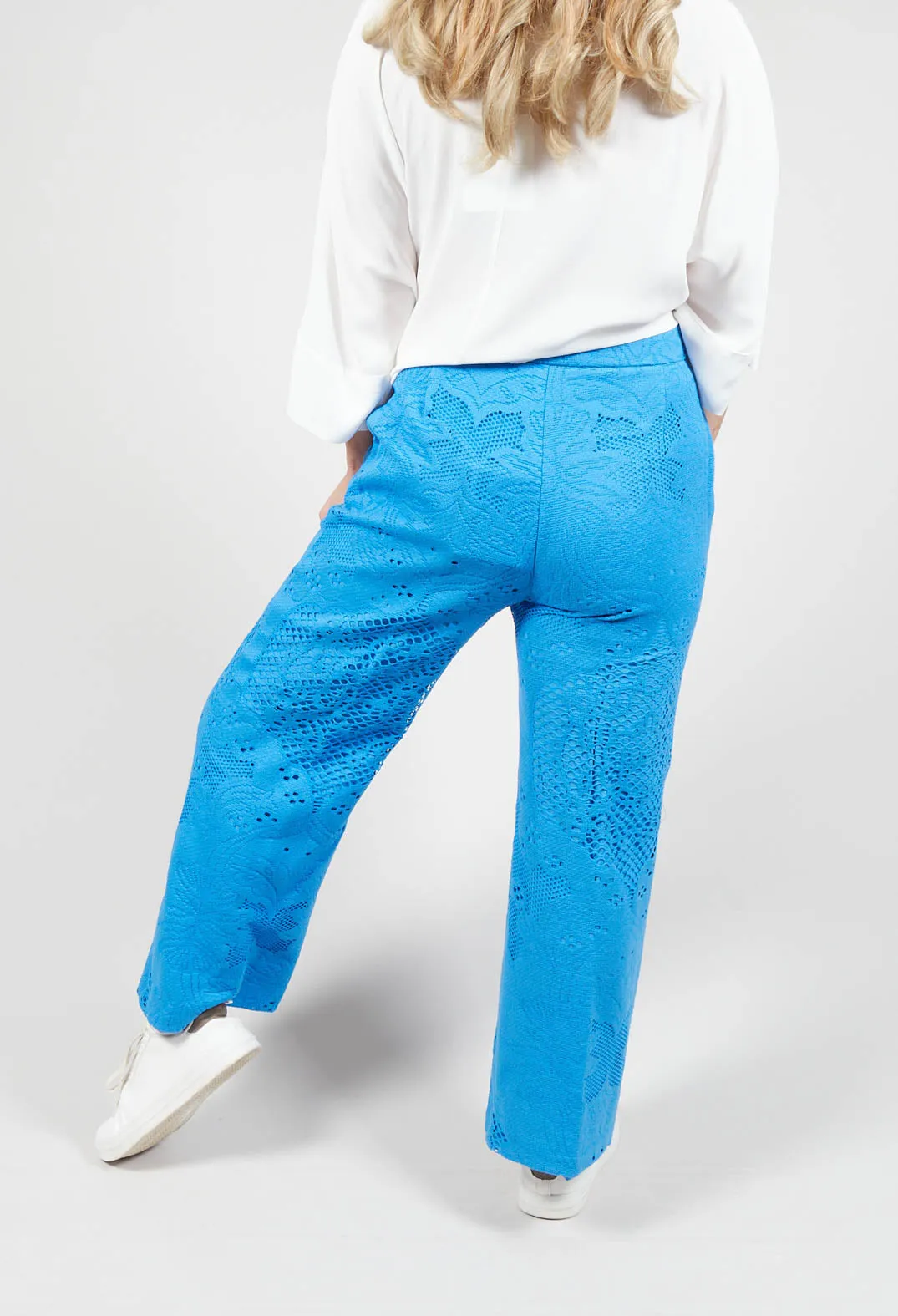 Straight Leg Trousers with Lace Detail in Supersonic Blue