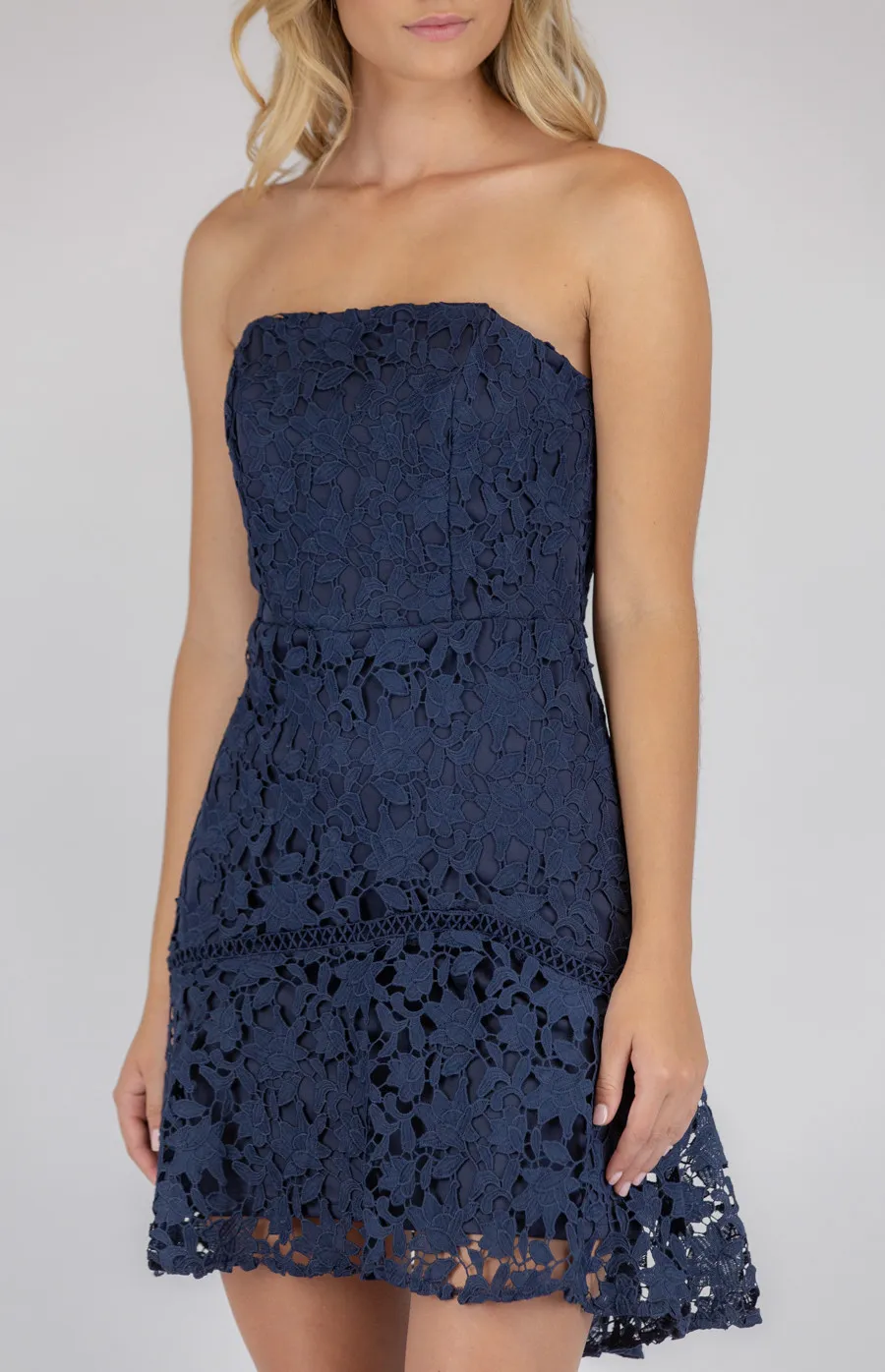 Strapless Embroidery Lace Dress with Trim Detail (SDR516A)