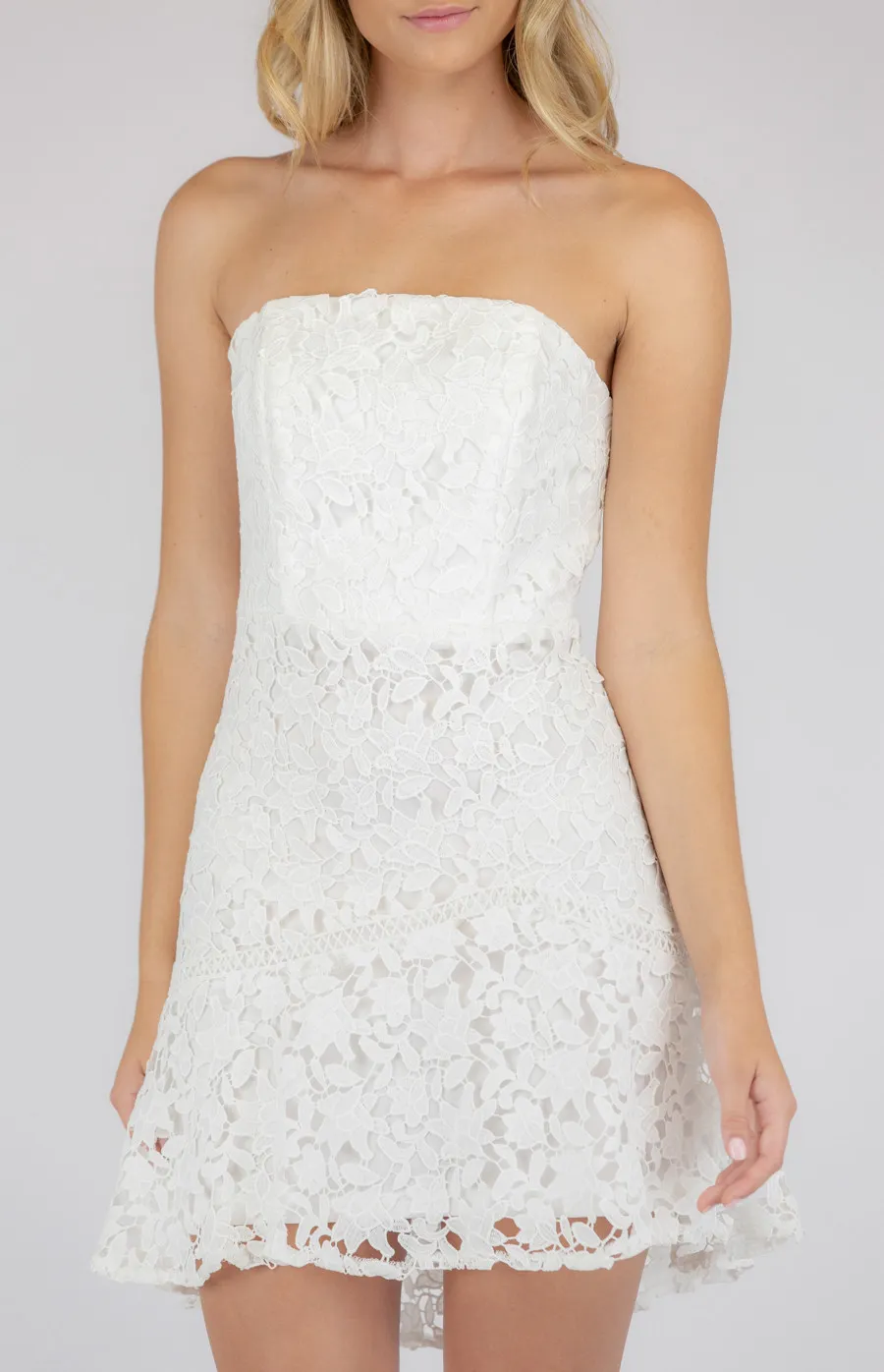 Strapless Embroidery Lace Dress with Trim Detail (SDR516A)