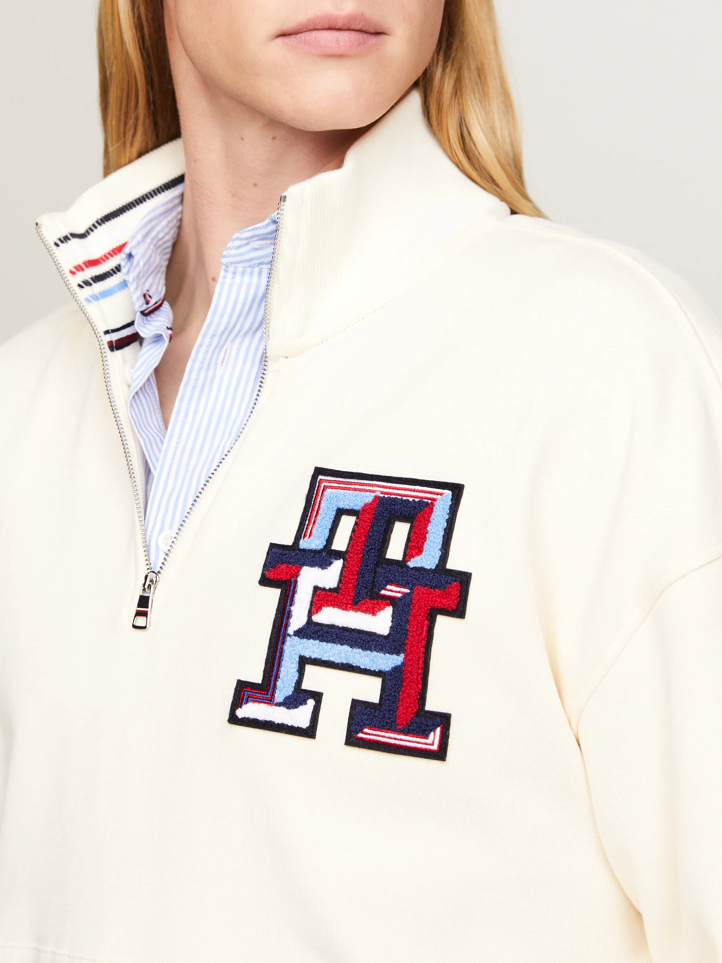 TH Monogram Tipped Quarter-Zip Sweatshirt | Sweatshirts & Hoodies | Tommy Hilfiger