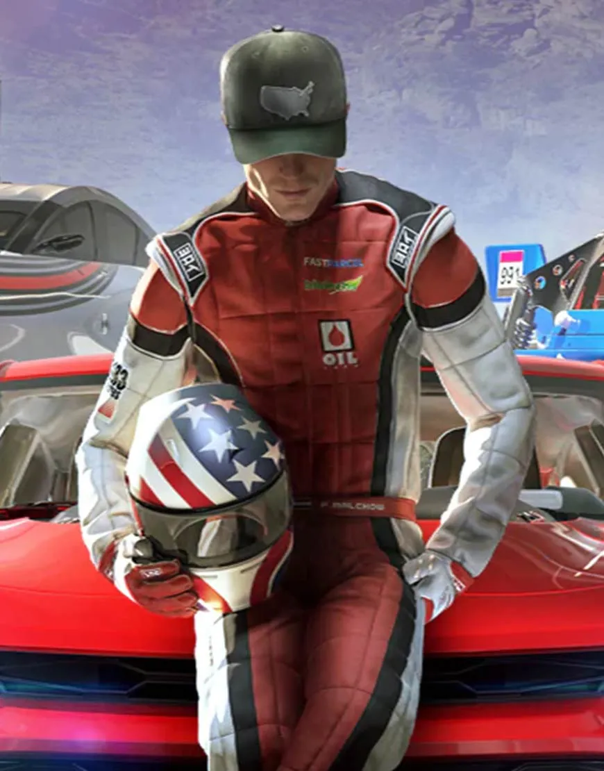 The Crew 2 Game Jacket - Car Racer Red and White Leather Jacket