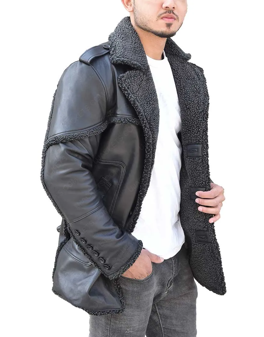 The Punisher 2 Billy Russo Coat - Ben Barnes Black Shearling Coat