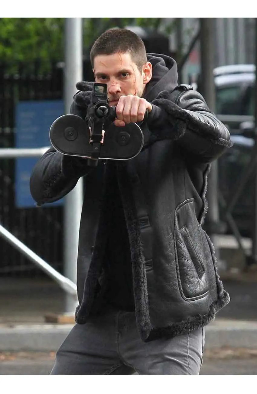 The Punisher 2 Billy Russo Coat - Ben Barnes Black Shearling Coat