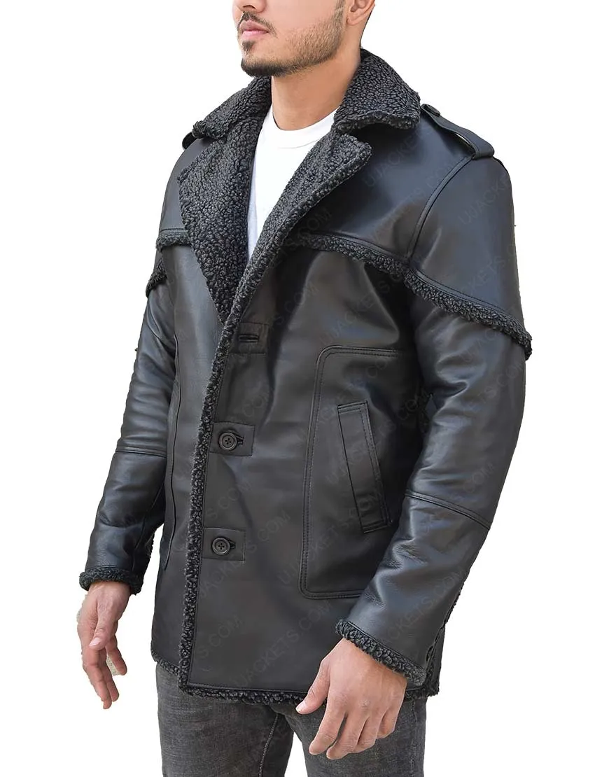 The Punisher 2 Billy Russo Coat - Ben Barnes Black Shearling Coat