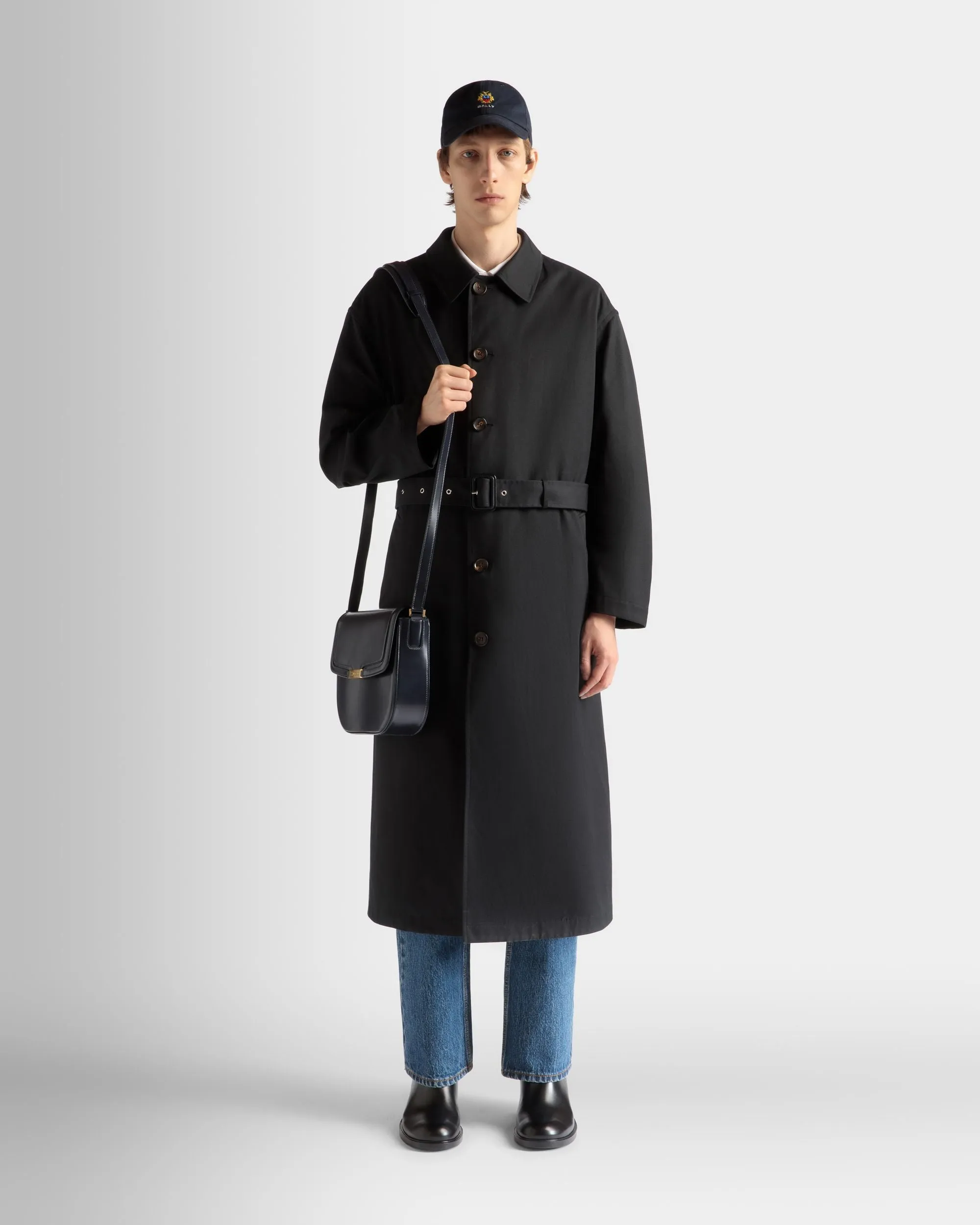 Trench Coat in Navy Blue Mix Cotton 