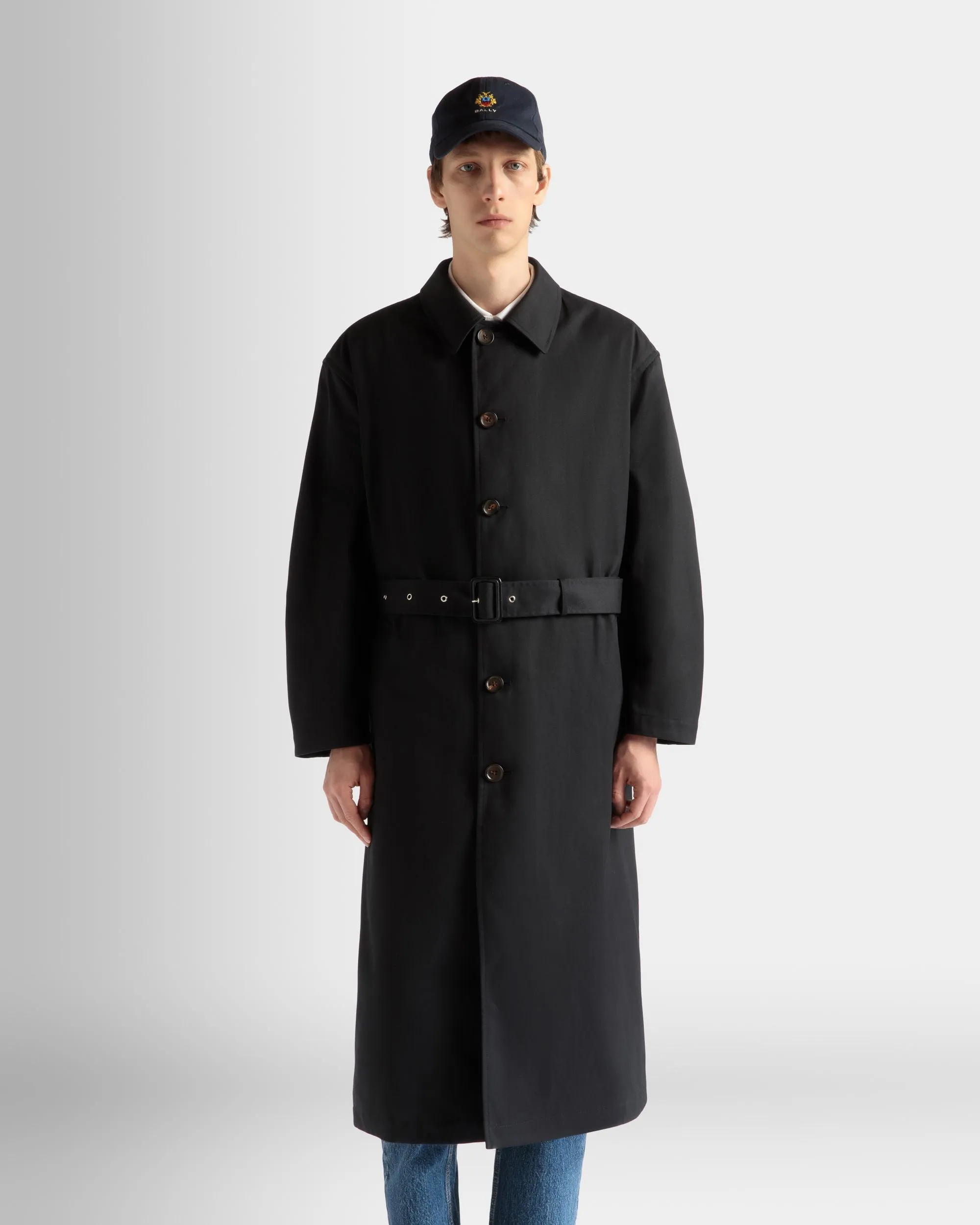 Trench Coat in Navy Blue Mix Cotton 