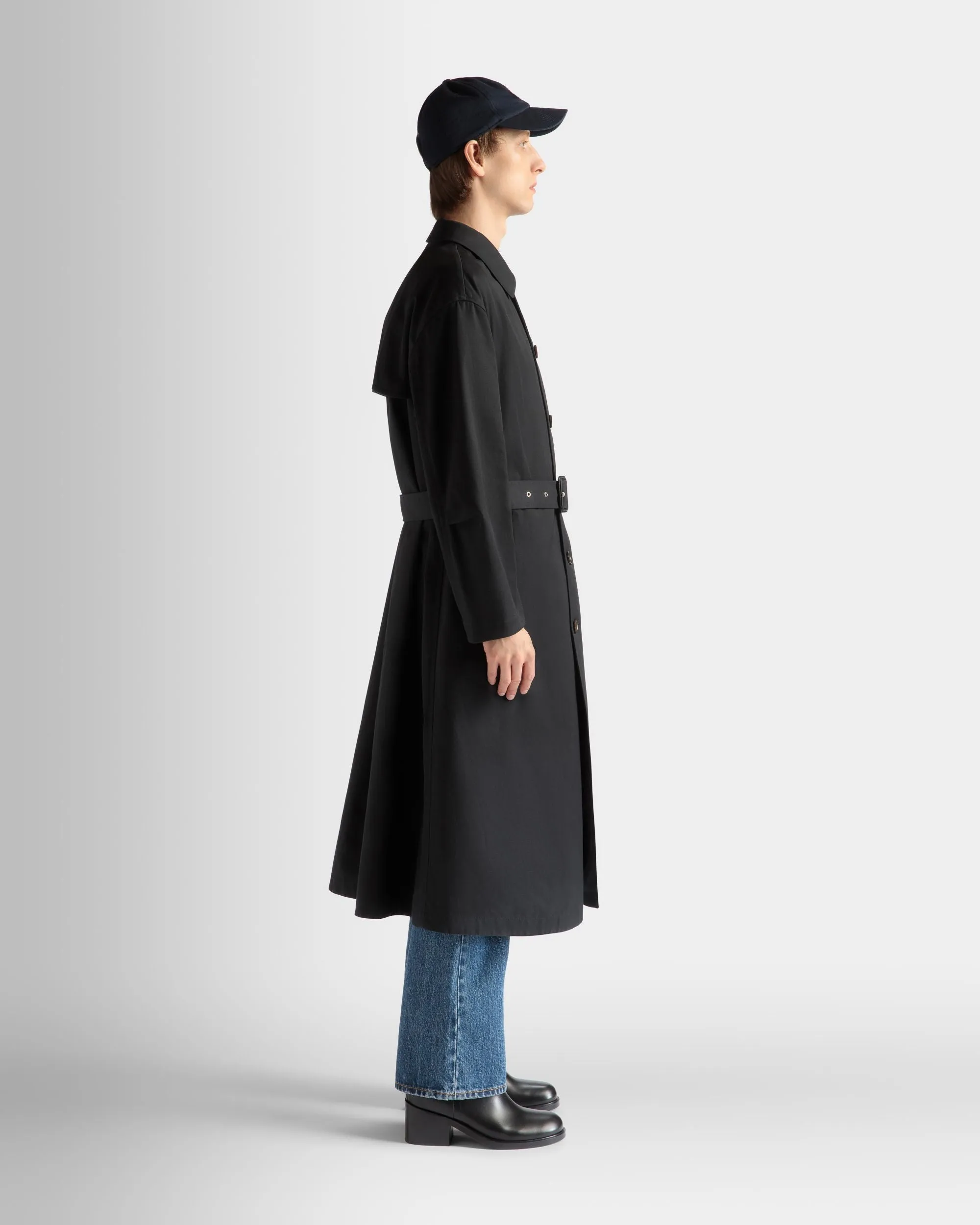 Trench Coat in Navy Blue Mix Cotton 