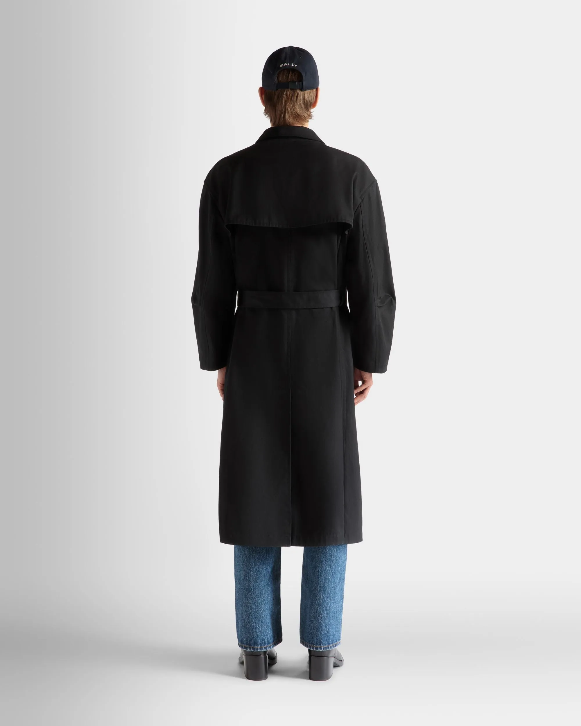 Trench Coat in Navy Blue Mix Cotton 