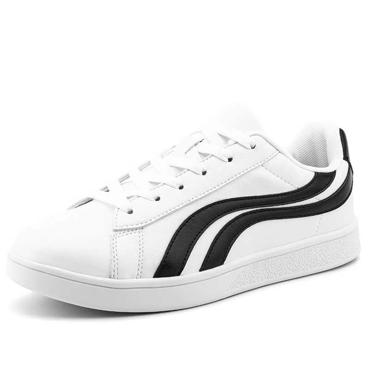 White black curved stripe casual shoe sneaker