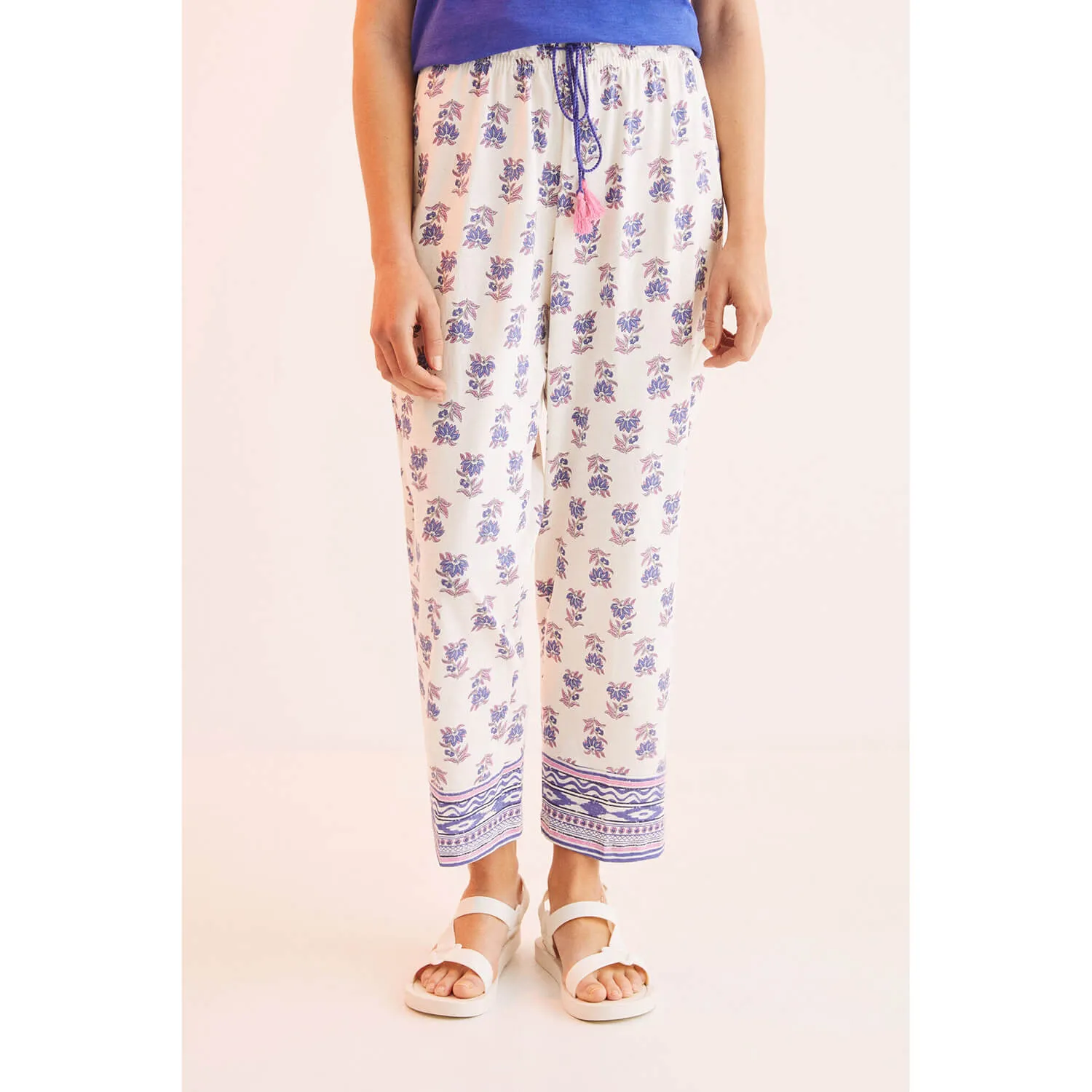 White Printed 100% Cotton Pyjama Bottoms