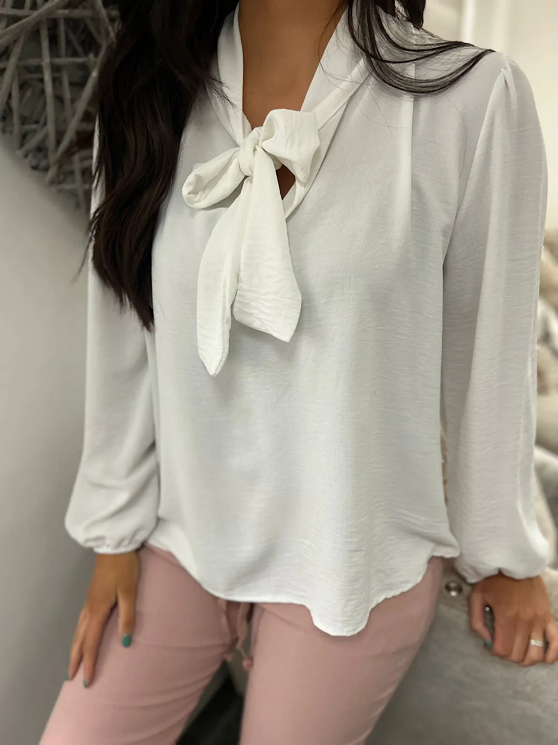 White Tie Neck Blouse Grace