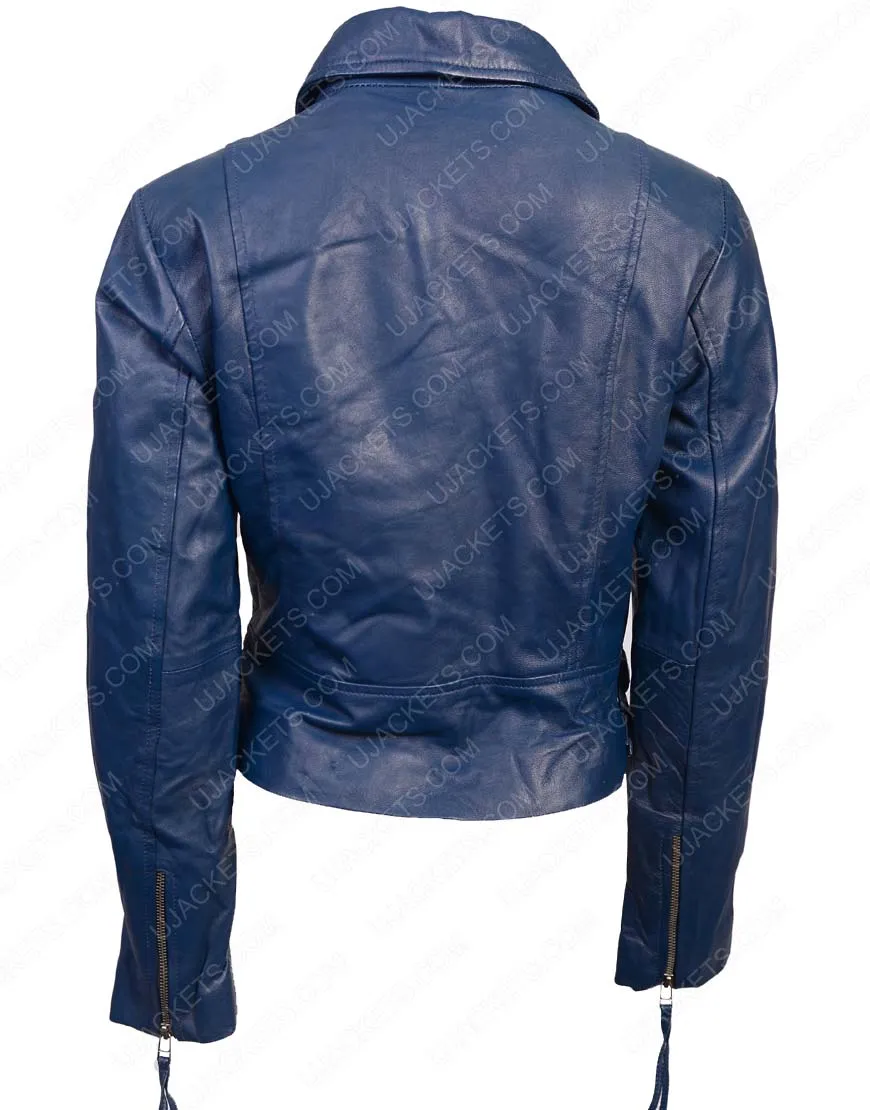 Womens Lambskin Jacket - Blue Leather Biker Jacket