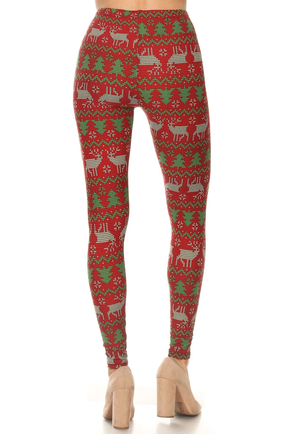 Women's Plus Christmas Red Green Reindeer Pattern Printed Leggings