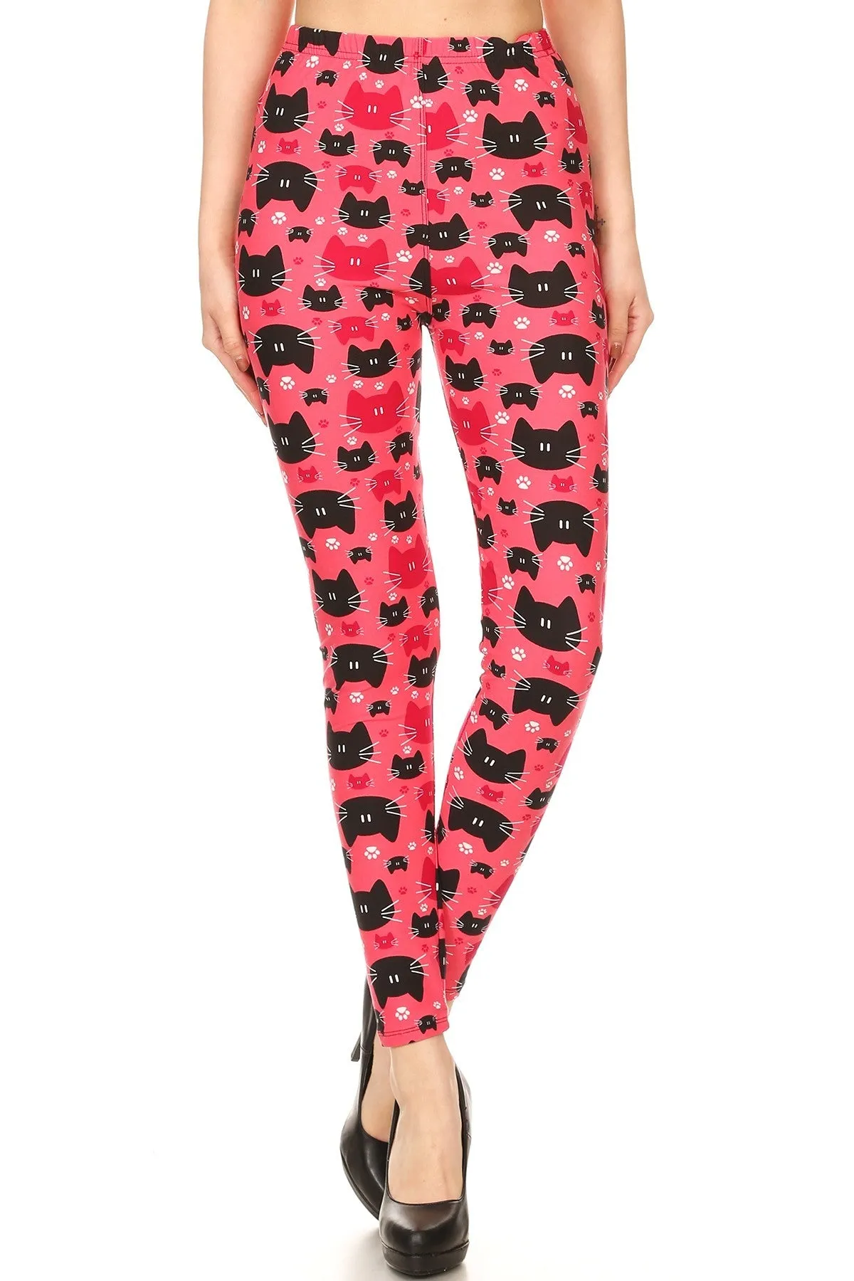 Women's Plus colorful Cat Faces Pattern Printed Leggings