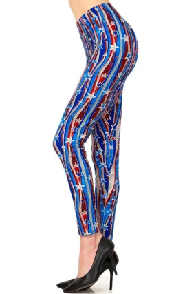 Women's Plus Flying Star 4th of July American Flag Pattern Printed Leggings