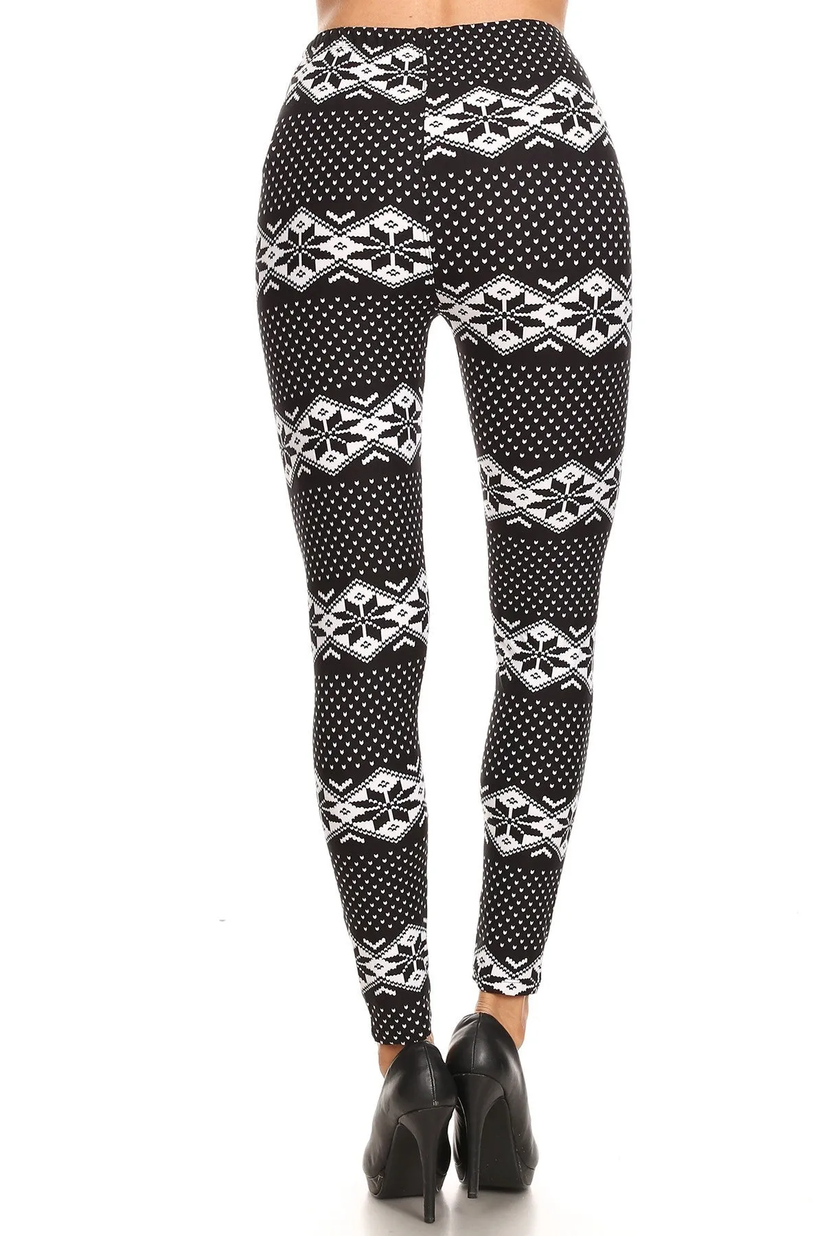 Women's Regular B&W Dianmond Fair Isle Pattern Printed Leggings