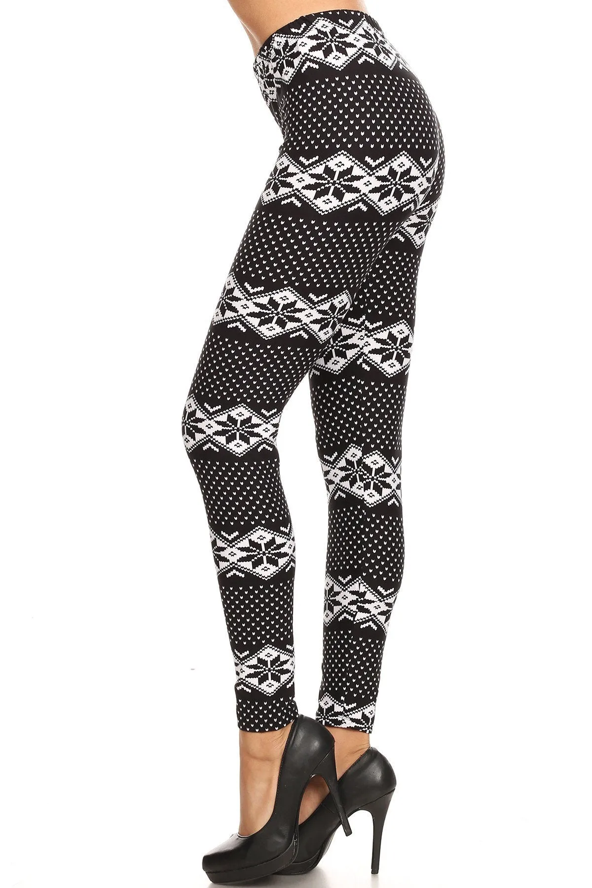 Women's Regular B&W Dianmond Fair Isle Pattern Printed Leggings