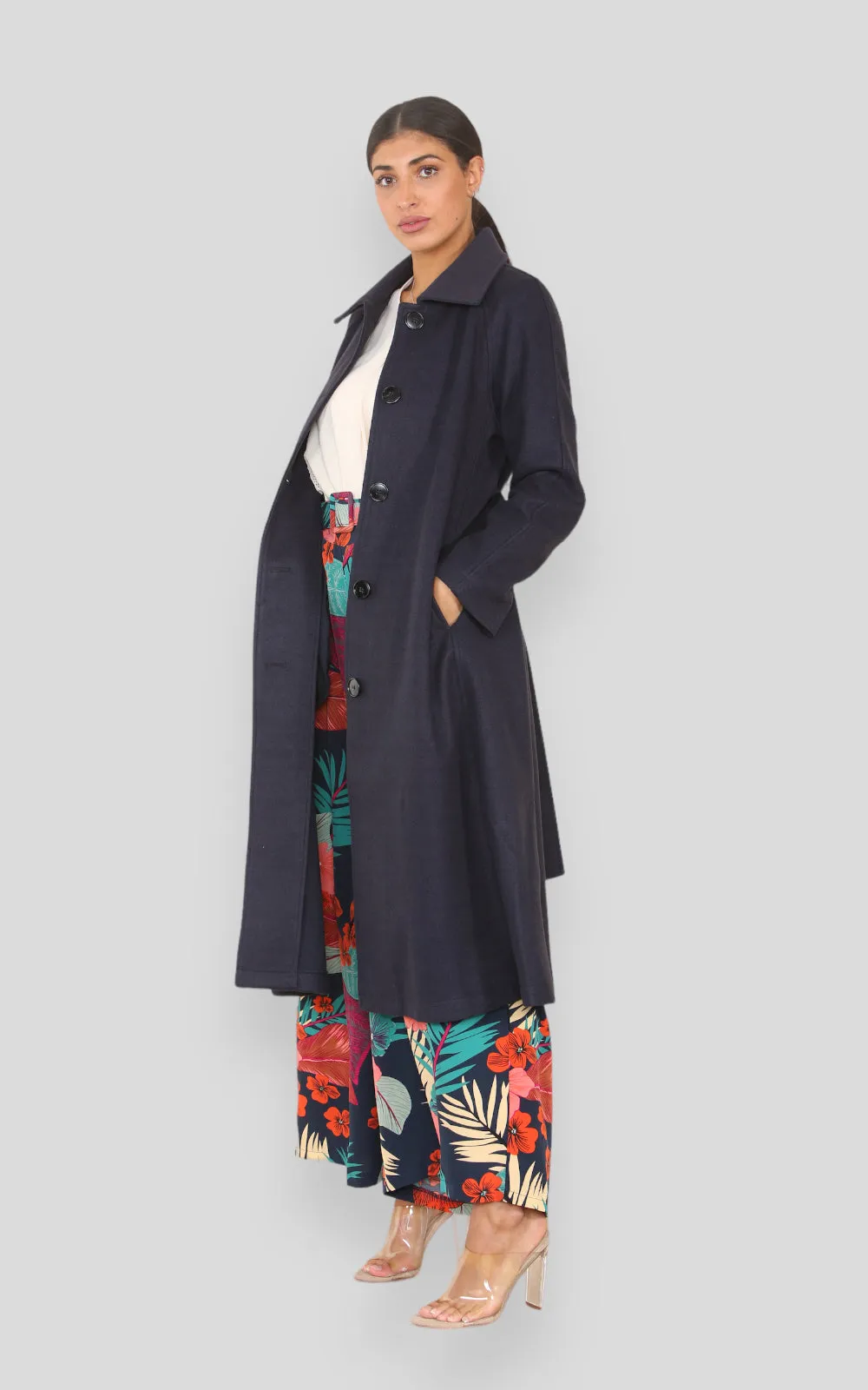 Women's solid Wool Blue Coat