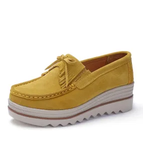 Women's Yellow Genuine Leather Slip-on Casual Round Toe Shoes